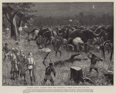 Les Zanzibaris effrayant les éléphants qui détruisaient une bananeraie près du fort Bodo - John Charles Dollman
